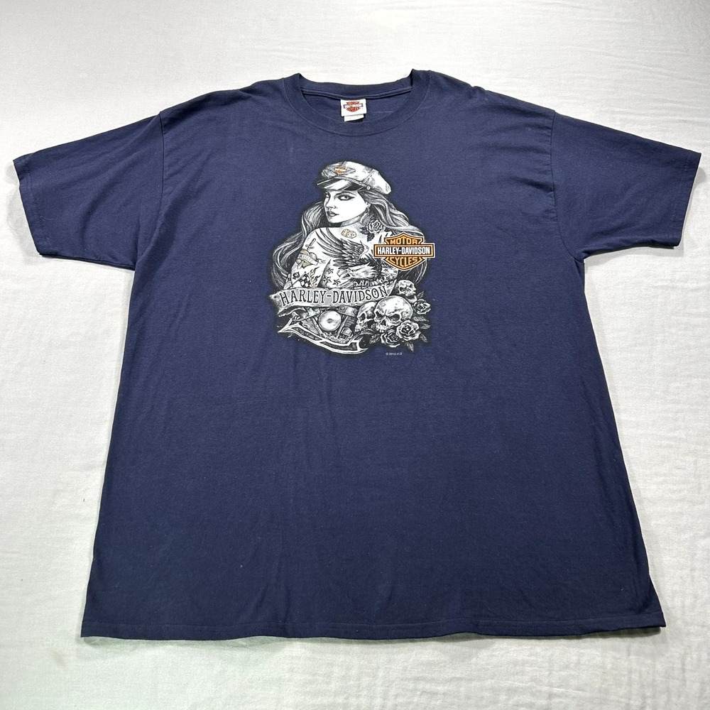 Harley Davidson Shirt Mens 2XL XXL Blue Newnan GA Tee Motorcycle Adult